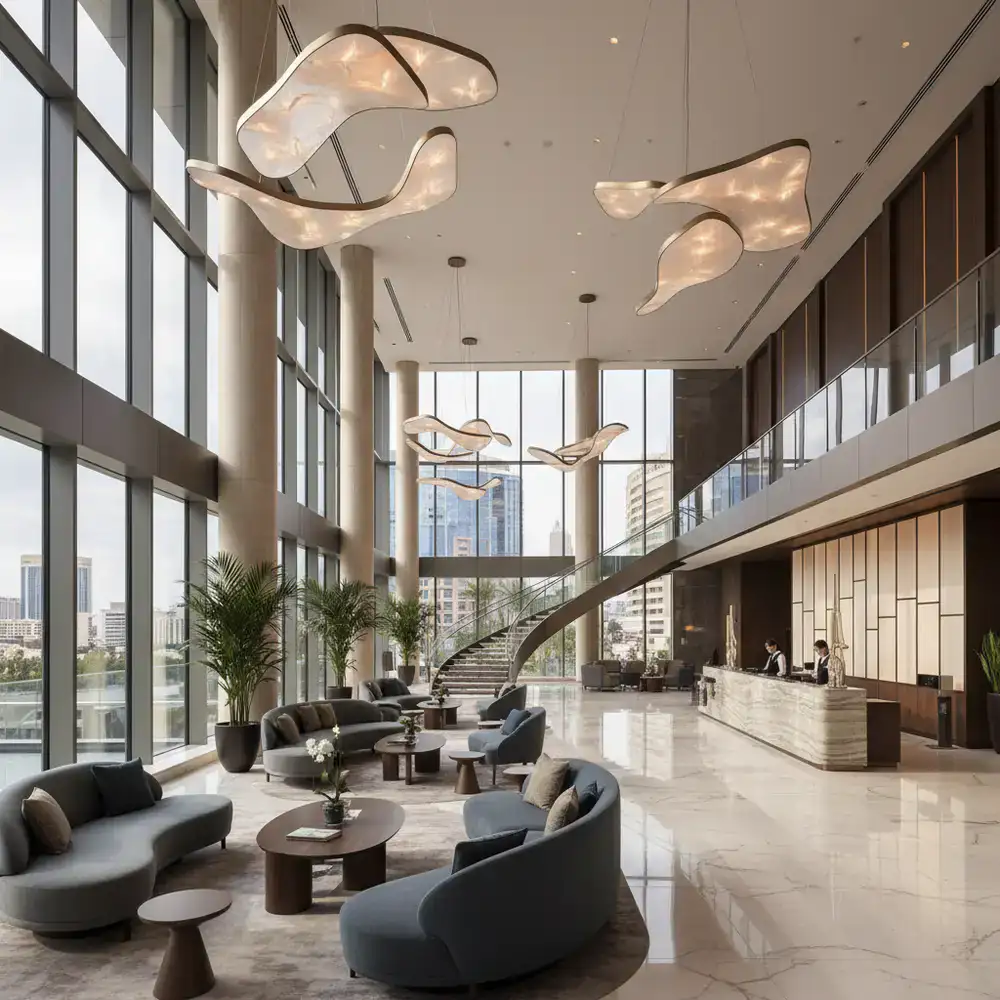 Modern and expansive casino hotel lobby